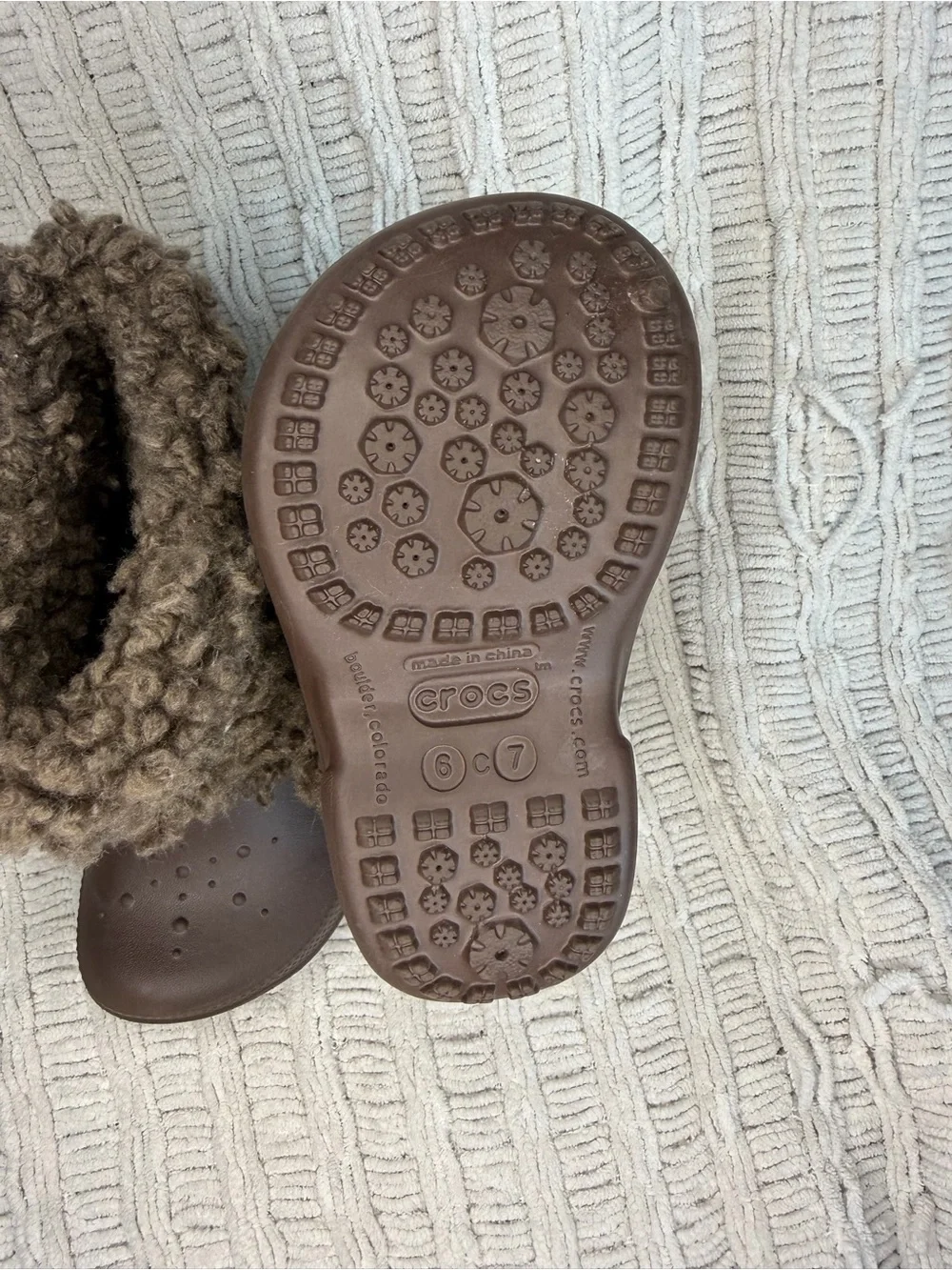 CROCS Kids Brown Fuzzy Cuff Winter Boots